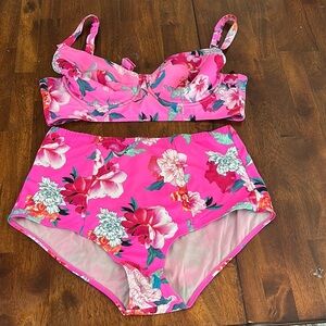 Torrid Pink Floral Bikini Set Sz 1 14 16